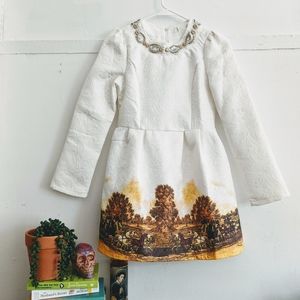 Ivory Jacquard Derby Tea Tapestry Mini Dress